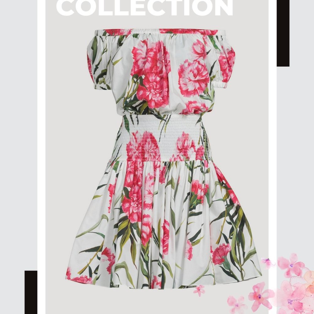 DOLCE&GABBANA Off-The-Shoulder Carnation-Print Dress